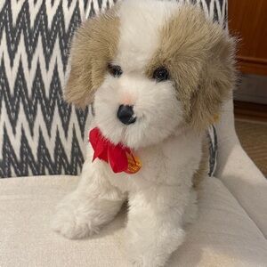 Vintage Steiff Junior Charly Plush Dog Toy with Red Bow